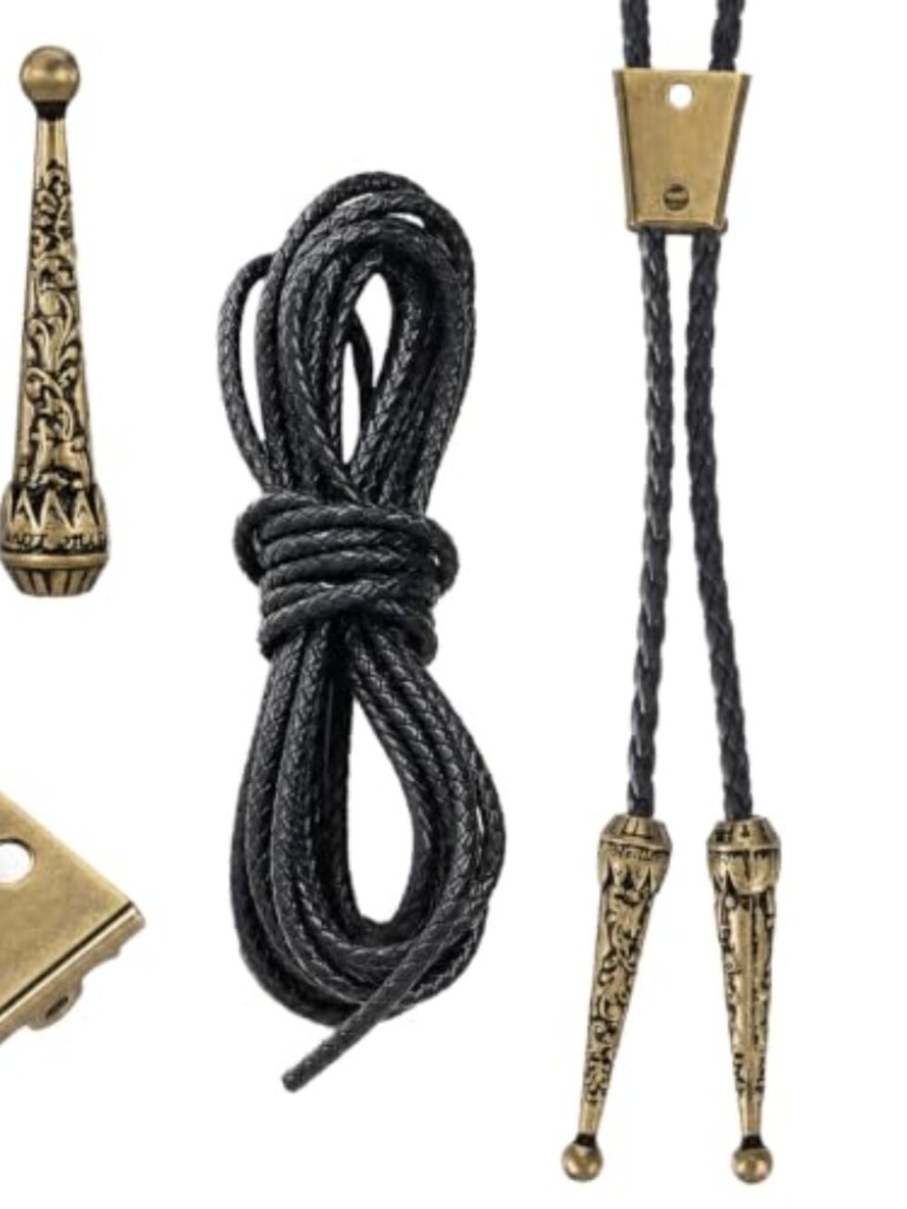 4PCS Bolo Tie Kit Leather Rope with Silver Clasp Western Cowboy Vintage Cowgirl